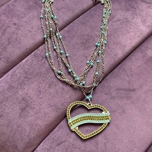 Tommassmi Gold and Turquoise Multi-Strand Heart Necklace
